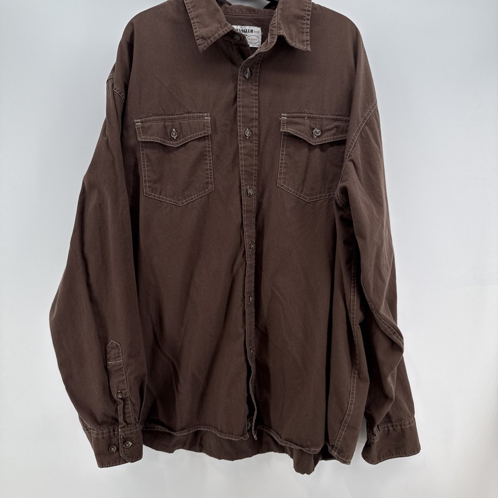 Wrangler Jeans Co Denim Brown Mens Shirt 3XL‎ Button Down Long Sleeves